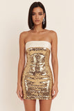 Glinsterend goud strapless bodycon pailletten korte cocktailjurk