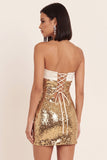 Glinsterend goud strapless bodycon pailletten korte cocktailjurk