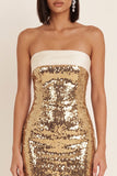 Glinsterend goud strapless bodycon pailletten korte cocktailjurk