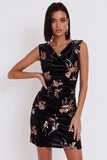 Zwarte fluwelen Bodycon met cowl neck, gerimpelde korte cocktailjurk