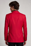 Genotched Revers Eén Knoop Pailletten Rode Herenbalblazer