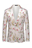 Bloemen met inkepingen en één knoop roze-wit herenbalblazer met één knoop