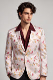 Bloemen met inkepingen en één knoop roze-wit herenbalblazer met één knoop
