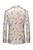 Bloemen met inkepingen en één knoop roze-wit herenbalblazer met één knoop