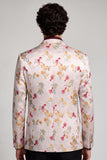Bloemen met inkepingen en één knoop roze-wit herenbalblazer met één knoop