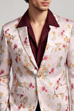 Bloemen met inkepingen en één knoop roze-wit herenbalblazer met één knoop