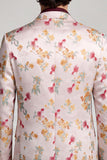 Bloemen met inkepingen en één knoop roze-wit herenbalblazer met één knoop
