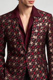 Eenknoop Sjaal Revers Bordeaux Herenbalblazer