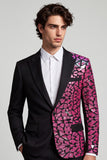 Peak Revers Zwarte Fuchsiakleurblok Eenknops Herenbalblazer