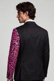 Peak Revers Zwarte Fuchsiakleurblok Eenknops Herenbalblazer