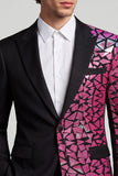 Peak Revers Zwarte Fuchsiakleurblok Eenknops Herenbalblazer