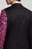 Peak Revers Zwarte Fuchsiakleurblok Eenknops Herenbalblazer