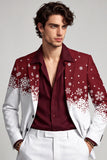 Enkelrijzig rood wit genotched revers met kerstprint herenbalblazer