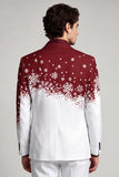 Enkelrijzig rood wit genotched revers met kerstprint herenbalblazer