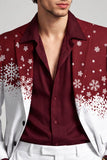 Enkelrijzig rood wit genotched revers met kerstprint herenbalblazer