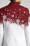 Enkelrijzig rood wit genotched revers met kerstprint herenbalblazer