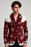 Rood wit genotched revers enkelrijig kerstprint herenbalblazer