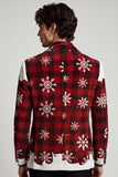 Rood wit genotched revers enkelrijig kerstprint herenbalblazer