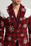 Rood wit genotched revers enkelrijig kerstprint herenbalblazer