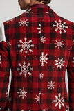 Rood wit genotched revers enkelrijig kerstprint herenbalblazer