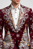 Kerstdruk, bordeauxrood met inkepingen en één knoop herenbalblazer