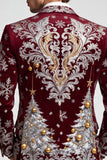 Kerstdruk, bordeauxrood met inkepingen en één knoop herenbalblazer