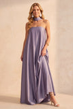 Lichtpaarse satijnen A-lijn strapless maxi trouwjurk