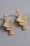 Champagne Fan Shape Crystal Statement Drop Earrings met Strasstones
