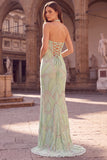 Halter Mint Groene Kralenbevolkte Zeemeermin Lange Promenade Jurk met split