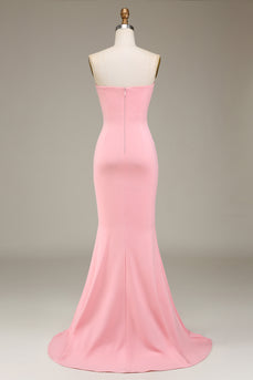 Blozen roze zeemeermin Sweetheart satijnen lange bruidsmeisje jurk