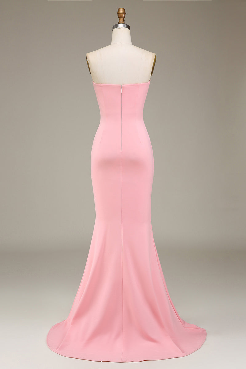 Afbeelding in Gallery-weergave laden, Blozen roze zeemeermin Sweetheart satijnen lange bruidsmeisje jurk