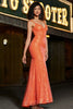 Afbeelding in Gallery-weergave laden, Sprankelende oranje zeemeermin spaghetti bandjes pailletten Prom jurk met split