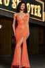 Afbeelding in Gallery-weergave laden, Sprankelende oranje zeemeermin spaghetti bandjes pailletten Prom jurk met split