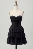 Blauw gelaagd korset A Line strapless korte homecoming-jurk