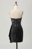 Sprankelende donkergroene strapless korset pailletten bodycon homecoming jurk met slinger
