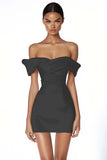 Off The Shoulder Witte Bodycon Satijnen Afstuderen Jurk