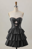 Oranje Strapless Gelaagde A Line Cut Out Homecoming Jurk met Kralen