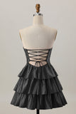 Oranje Strapless Gelaagde A Line Cut Out Homecoming Jurk met Kralen