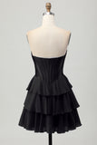Blauw gelaagd korset A Line strapless korte homecoming-jurk