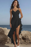 Witte Spaghetti Straples Ruched Gegolfde Graduatie Jurk met Split