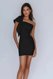 Witte One Shoulder Bow Bodycon afstudeerjurk