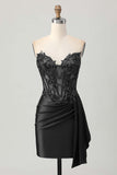 Sprankelende donkergroene strapless korset pailletten bodycon homecoming jurk met slinger