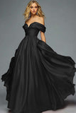Rood Off The Shoulder A Line Geplooide Prom Jurk