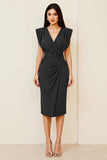Olijfkleurige bodycon midi-jurk met v-hals met ruches