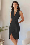 Bodycon hemelsblauwe crêpe werkjurk met V-hals