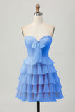 Gele Strapless A-lijn gelaagde Homecoming-jurk met strik