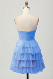 Gele Strapless A-lijn gelaagde Homecoming-jurk met strik