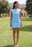 Gele rondhals bodycon homecomingjurk met 3D-bloemen