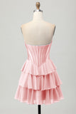 Blauw gelaagd korset A Line strapless korte homecoming-jurk