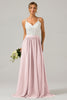 Afbeelding in Gallery-weergave laden, Blozen roze Open Back Boho Chiffon lange bruidsmeisje jurk met kant